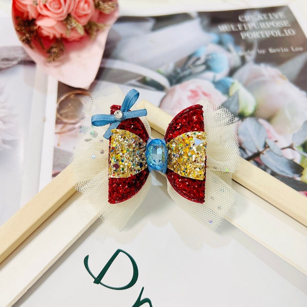 Snow White Inspired Bow, Disney Princess Bow, Snow White Glitter Bow, Snow White Hair Clip, Baby Headband