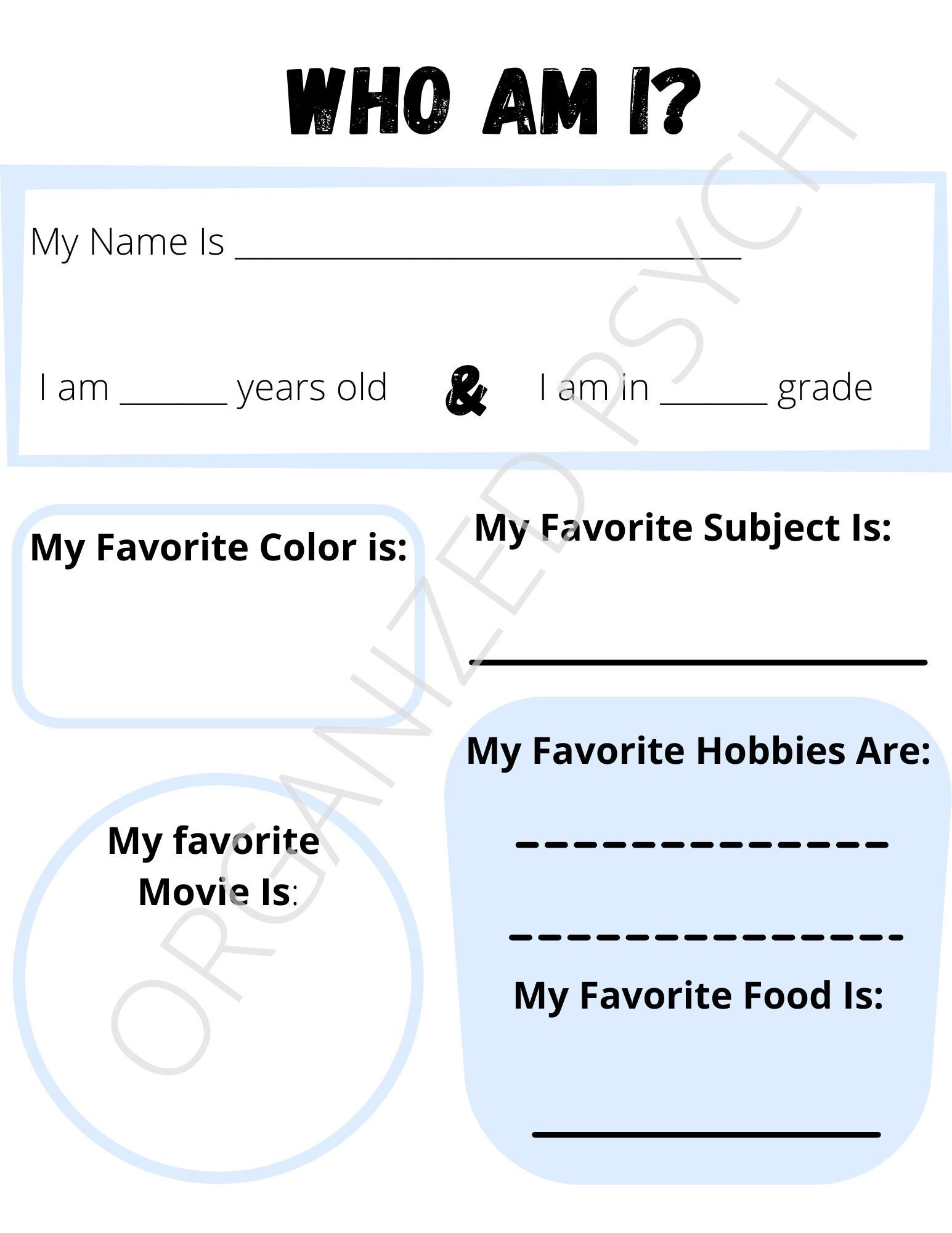 Who Am I Get to Know Me Worksheet - Etsy