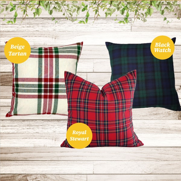 Housse de coussin tartan déco de Noël, housse de coussin en tissu pour décoration de vacances, taie d'oreiller d'extérieur tartan