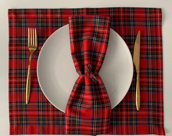 Royal Stewart Tartan Christmas Placemats and Napkins: Red Plaid Set of 8