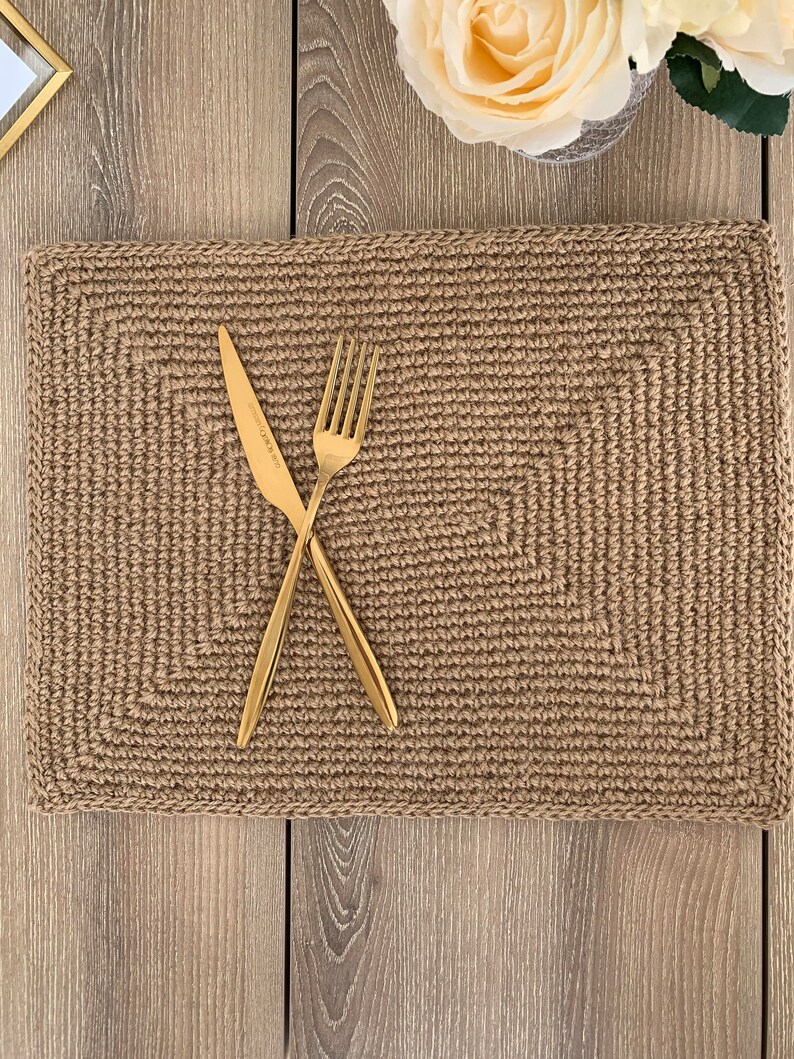 Farmhouse Rectangular Jute Placemats Crochet Jute Placemat Etsy