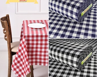 Red White Checked Custom Tablecloth, Custom Sized Table Cloths, Black White Gingham Party Table Decor, Gingham Checked Tablecloth