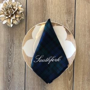 Blackwatch Plaid Personalized Napkins and Table Runner, Christmas Tartan Table Runner, Christmas Table Decor