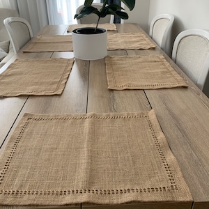 Tovagliette rustiche in juta, tovagliette in juta con orlo a giorno, tovagliette rettangolari in juta, decorazioni rustiche per la tavola autunnale, fattoria rustica
