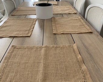Hemstitched Burlap Placemats: Rustic Farmhouse Table Decor