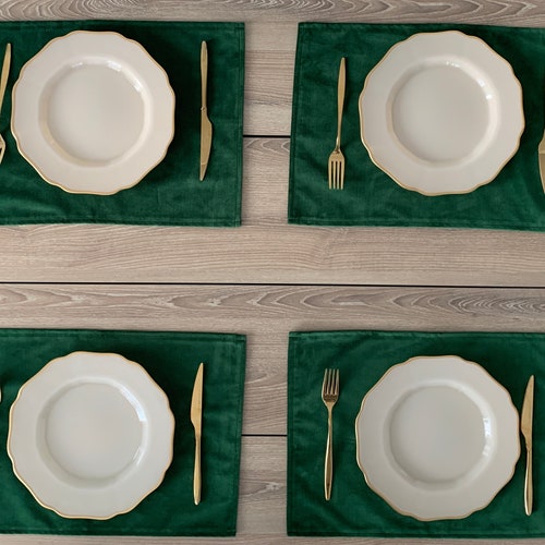 Emerald Green Velvet Placemat Velvet Placemats Set of 6 8 Etsy