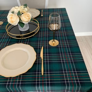 Green Plaid Party Tablecloth, Custom Tartan Table Cover, Birthday Party Table Decor, Round or Rectangular Plaid Table Cover