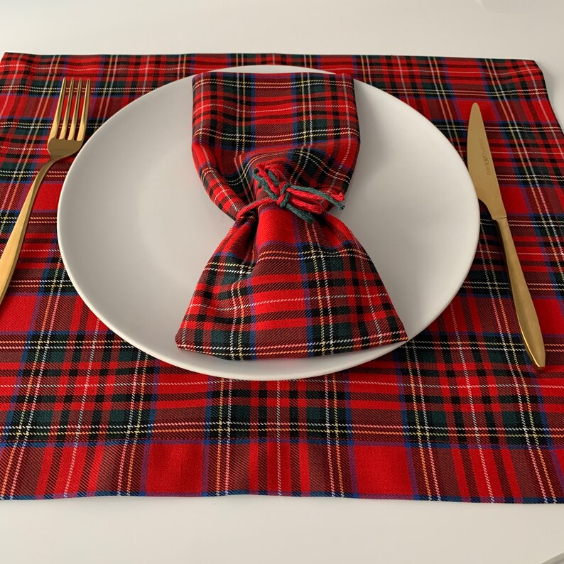 Christmas Plaid Placemat and Napkin Set Christmas Gifts for Etsy