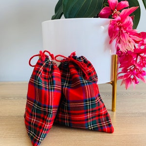 Unique Tartan Gift Bags, Fabric Gift Packaging, Holiday Gift Bags, Set of 2