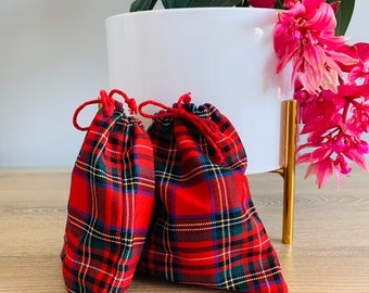 Unique Tartan Christmas Gift Bags, Fabric Gift Packaging, Holiday Gift Bags, Set of 2