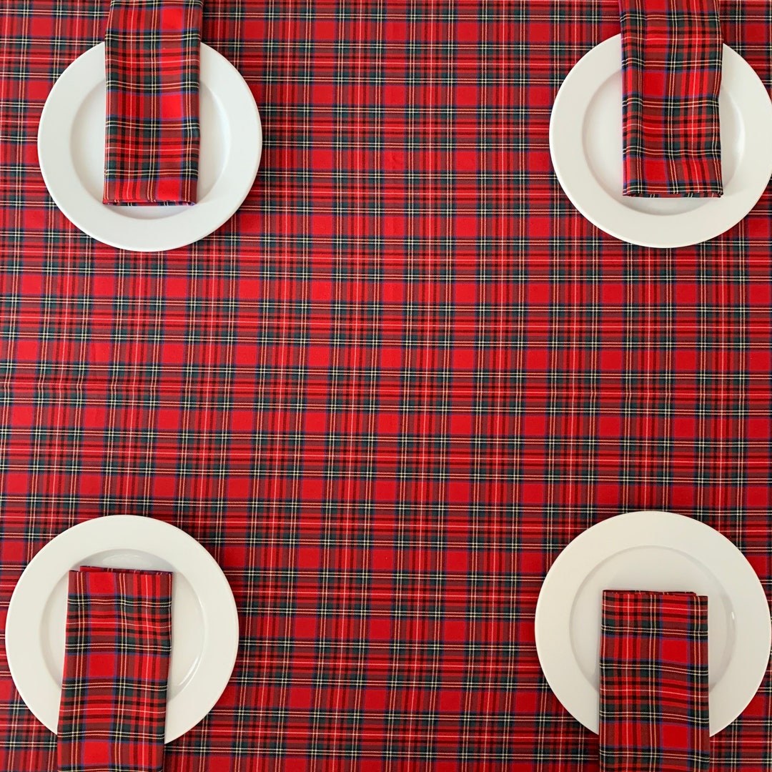 Tartan Farmhouse Tablecloth, Red Christmas Table Cover, Scottish Tartan