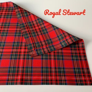 May include: Red, green, blue, and white plaid fabric with the text "Royal Stewart" in red.