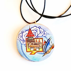 Ceramic Necklace, painted ceramic necklace, painted ceramic pendant, Hand Paint Necklace, painted pendant, handmade pottery necklace