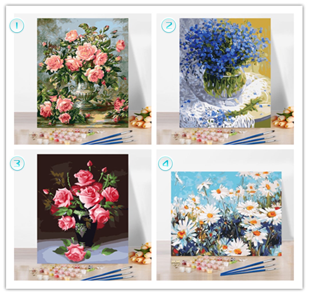 Paint by Numbers Flowers / DIY Paint by Numbers Kit / 40x50 Cm Etsy