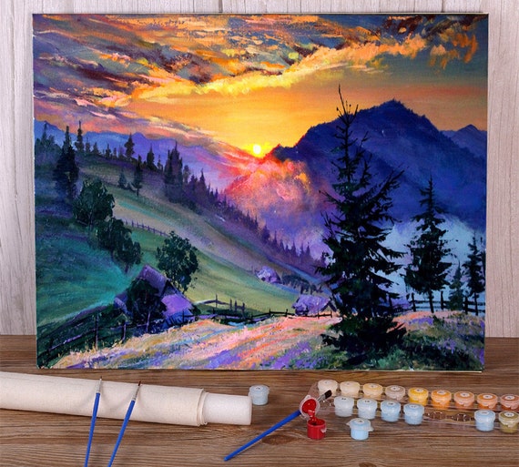 Landscape Evening DIY Painting by Number for Adults,16x20 Inches Canvas  Paint by Number Numbers Kit,personalized Gift,birthday Gift 