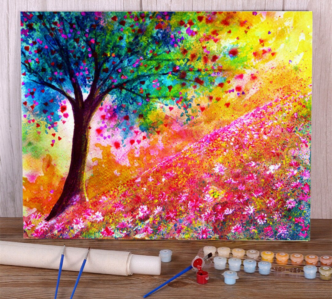 Natural Scenery Valentine Tree DIY Painting by Number for Adults,16x20