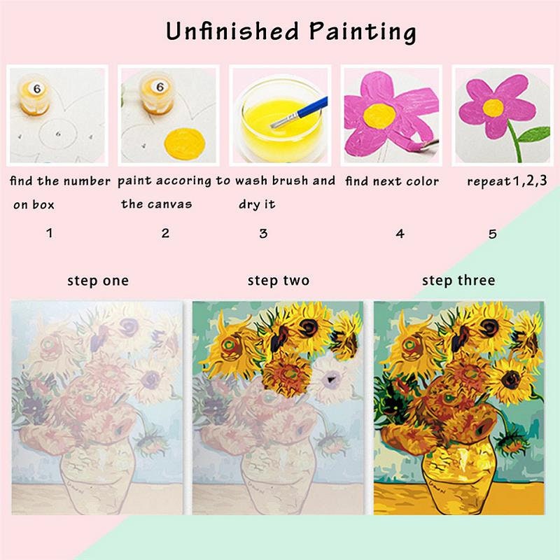 Oil Paint by Number for Adults Beginner Art Sunflower by Vincent Van Gogh  16x20 Inch DIY Paint by Numbers Kit for Kids On Canvas with Brushes and