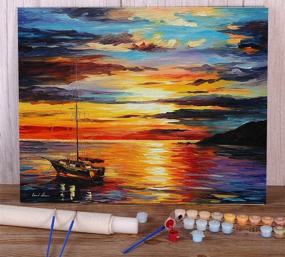 Paint by Numbers DIY Framed Canvas Painting for Adults Beginner 16x20  Sunset Sea