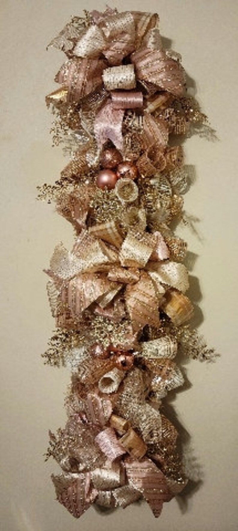 Christmas Door Swag, Christmas Table Swag Runner, Rose Gold Vintage