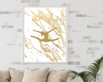 Printable Gymnast Decor Gold and White Gymnast Design 5 Sizes Gymnastics Decor Wall Art Gymnastics Gift