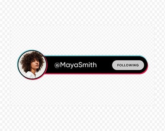 May include: A black and blue banner with a profile picture of a person with curly brown hair. The banner says "@MayaSmith" and "FOLLOWING" in white text.