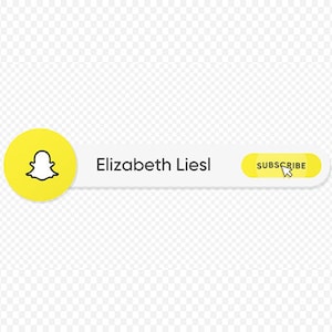 Può includere: Un pulsante giallo con un'icona di fantasma bianca e il testo "ISCRIVITI" su uno sfondo bianco. Il testo "Elizabeth Liesl" è anche sullo sfondo bianco.