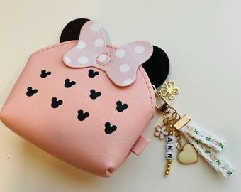 Customized Minnie Mouse Purse: Little Girl Gift, PU Leather Keychain