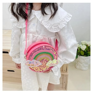 Sac à main arc-en-ciel et lunettes de soleil avec porte-clés personnalisé / sac à main en bandoulière / sacs à main pour enfants / cadeau fille / mini sac à main pour enfants