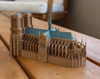 Notre Dame Cathedral Paris 3D Printed Model,  Gothic Architecture Miniature, French Cathedral Replica.