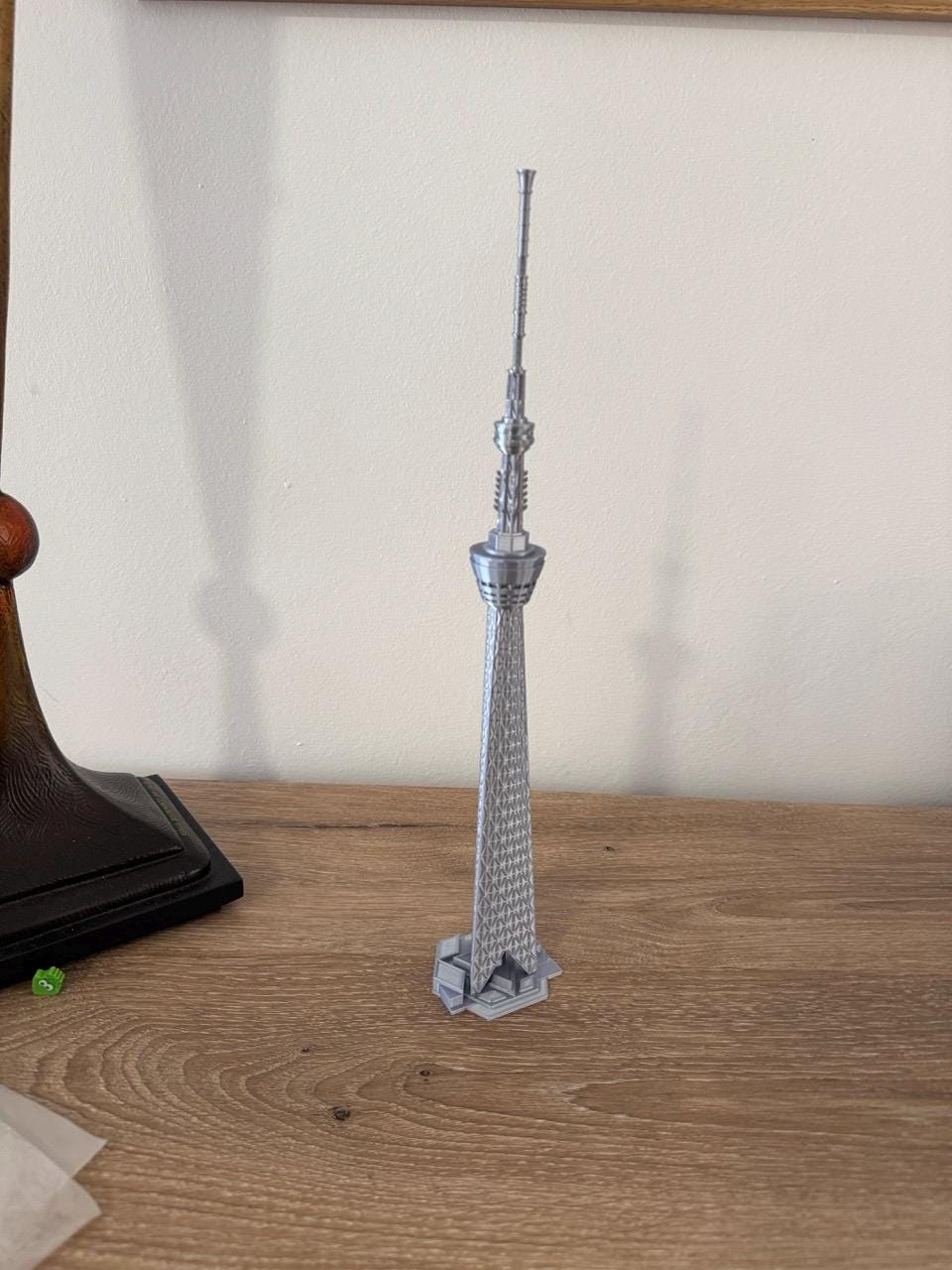 Tokyo Skytree 3D Printed Model | Silver PLA Architectural Landmark