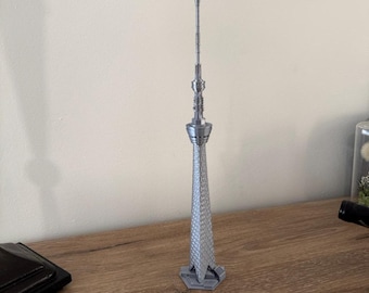 Tokyo Skytree Model | 3D Printed Architectural Model | Tokyo Japan Landmark | Silver PLA | Japanese Architecture Gift