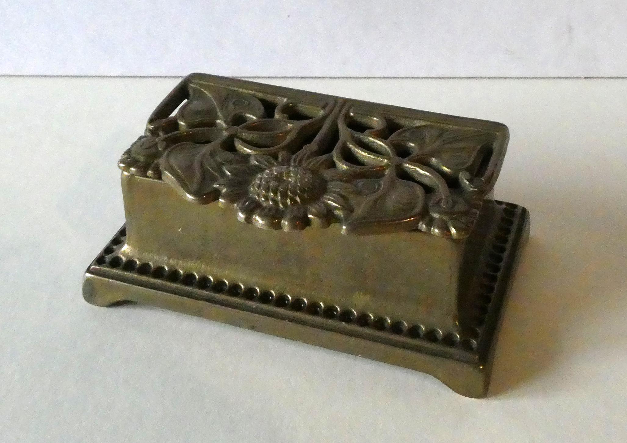 Rare brass ashtray, lid beautifully decorated, probably Art Deco.