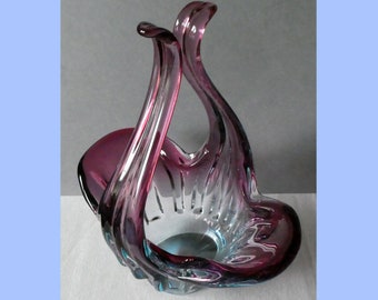 Hübscher Korb / Schale aus Murano-Glas in Lila und Blau, Murano, Italien, 1970er