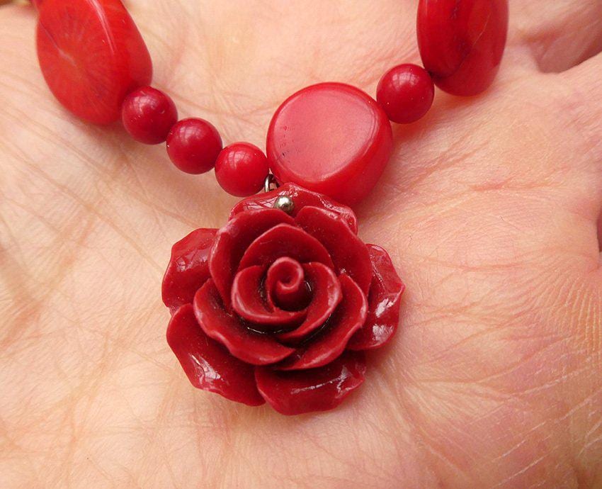 Collier En Corail Traité Vert/Rose - Longueur 45 Cm - Argent 925/1000 Massif - Made In France