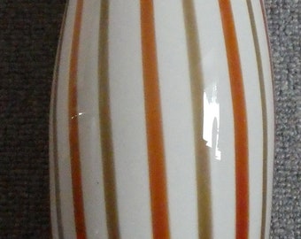 Hochwertige Designer Vase, Glas schwer, weiß-orange-braun gestreift, 1970er