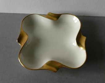 Elegant, square ashtray, high-quality porcelain with gold plating, Hutschenreuther 1970s, TOP condition