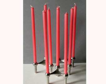 3 well-preserved candle holders from Nagel, variant S22, plug-in system, chrome, 10 matching candles, 1970s.