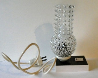 Small table lamp with shade made of crystal glass and metal, 1960s, TOP