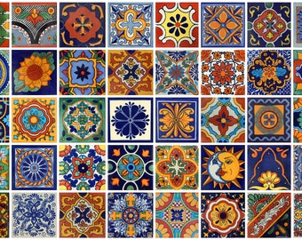 50 Mexican Talavera Ceramic Tiles 4 x4" MIXED Designs Handmade Folk Art