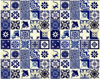 100 Pieces Mexican Talavera Tiles Handmade Blue & White Mixed Designs Mexican Ceramic 4x4 inch