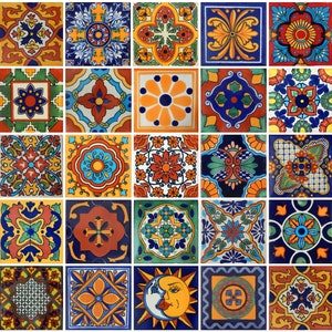 100 4x4 Pieces Mexican Talavera Tiles Handmade Mixed Decorative folk art, 25 different designs