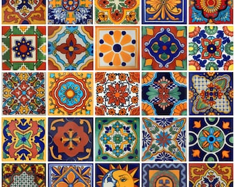 100 4x4 Pieces Mexican Talavera Tiles Handmade Mixed Decorative folk art, 25 different designs