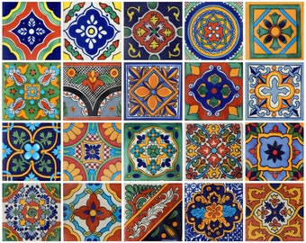 100 mixed set assorted mexican handmade TALAVERA CLAY TILE folk art 4x4" 100 mixed set assorted mexican handmade TALAVERA CLAY TILE folk art 4x4"