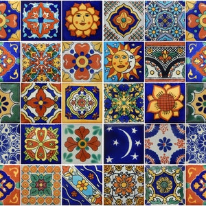 50 Mexican Talavera Ceramic Tiles 2x2" MIXED Designs Handmade Folk Art