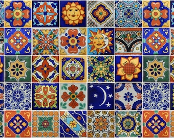 50 Mexican Talavera Ceramic Tiles 2x2" MIXED Designs Handmade Folk Art