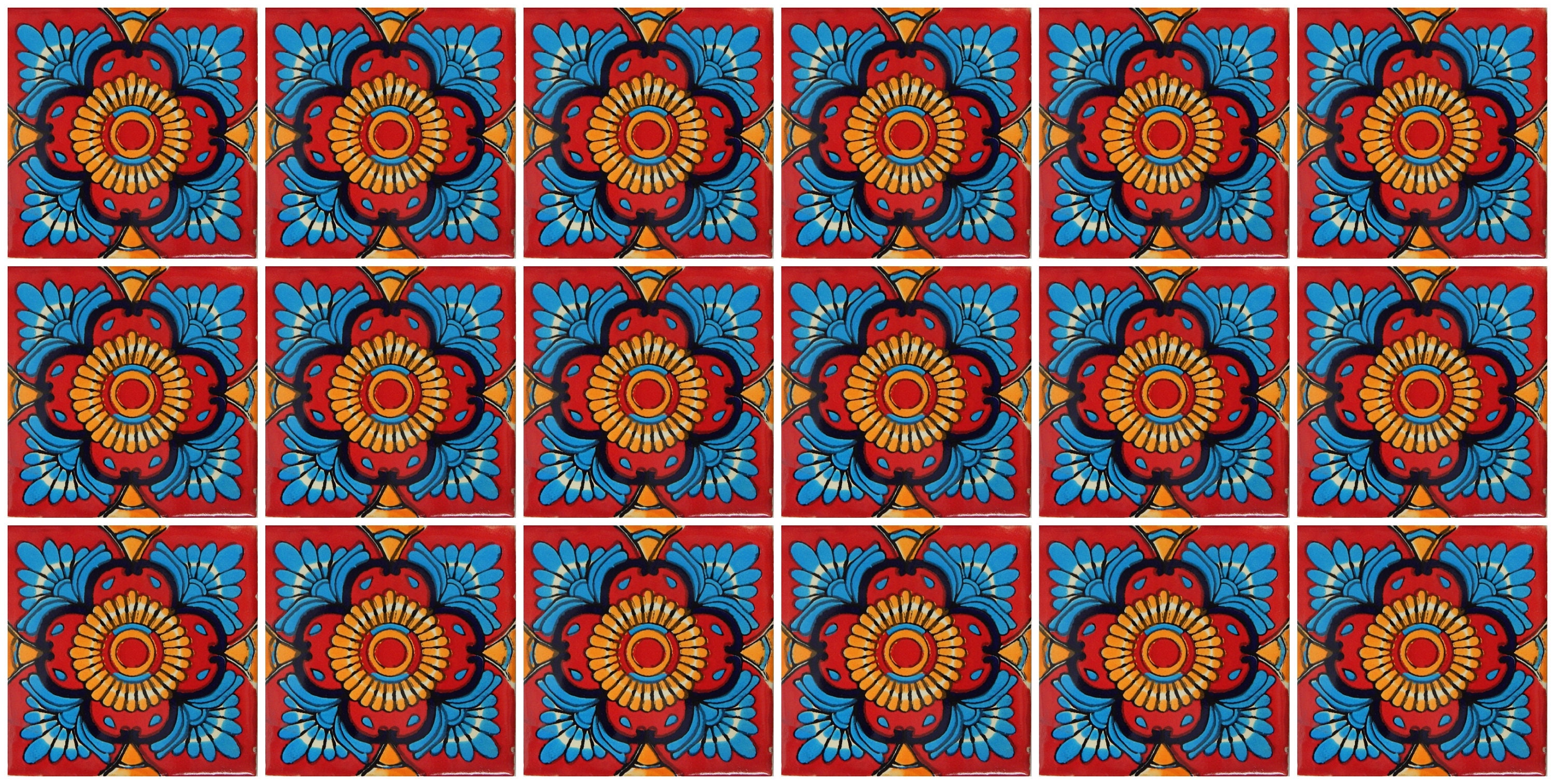 18 PCS Mexican Talavera Tiles Handmade Decorative Mexican Etsy