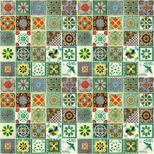 100 4x4 Pieces Mexican Talavera Tiles Handmade Green Mixed Decorative folk art