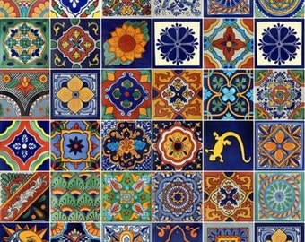 100 4x4 Pieces Mexican Talavera Tiles Handmade Mixed Decorative folk art, 34 different designs