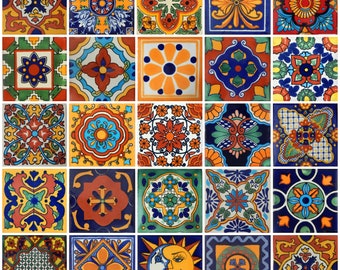 25 Mexican Talavera Ceramic Tiles 4 x4" MIXED Designs Handmade Folk Art
