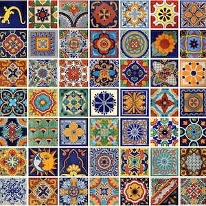 100 4x4 Pieces Mexican Talavera Tiles Handmade Mixed Decorative folk art, 50 different designs